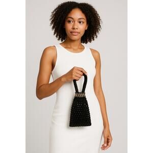 Vintage Black Beaded Evening Purse with Bike Chain Strap Accent Y2K Goth